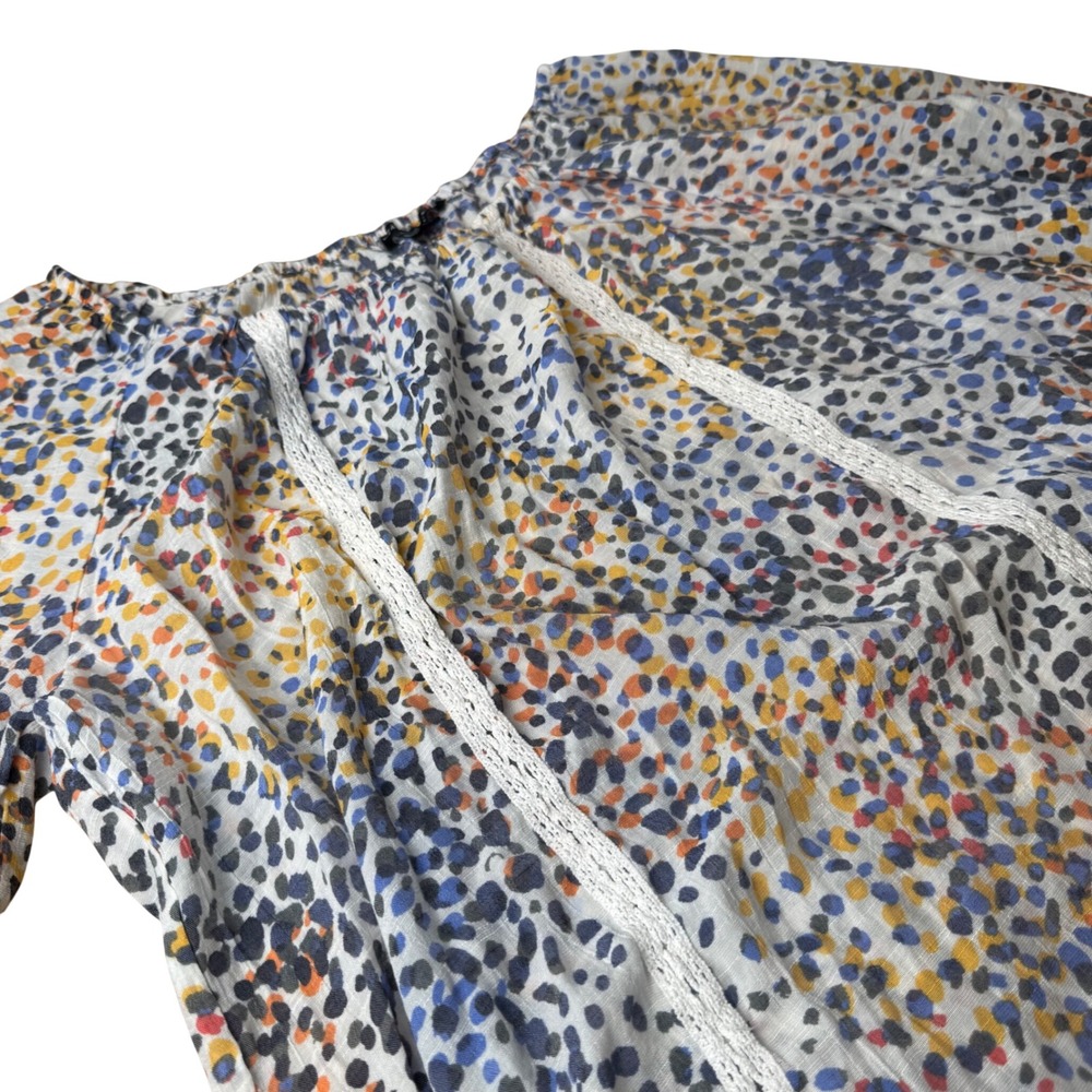 Zac & Rachel Womens Pebble Print Blouse Size Lg Off The Shoulder Boho Peasant